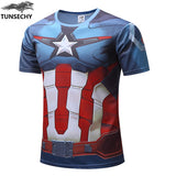 NEW 2017 TUNSECHY Marvel Captain America 2 Super Hero lycra compression tights T shirt Men fitness clothing short sleeves S-4XL
