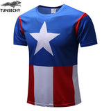 NEW 2017 TUNSECHY Marvel Captain America 2 Super Hero lycra compression tights T shirt Men fitness clothing short sleeves S-4XL