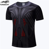 NEW 2017 TUNSECHY Marvel Captain America 2 Super Hero lycra compression tights T shirt Men fitness clothing short sleeves S-4XL